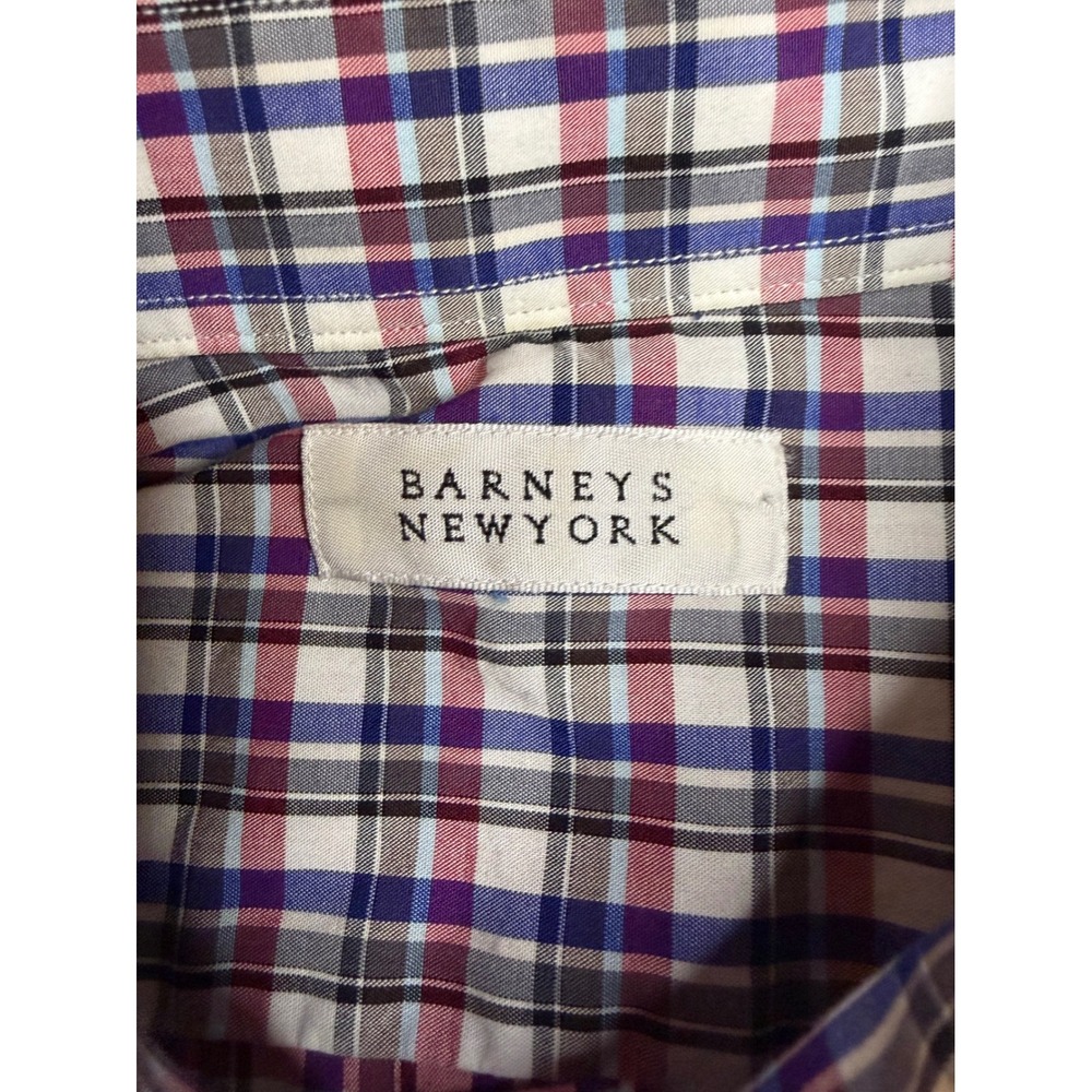 Barneys New York Mens Size Small Plaid Shirt Long Sleeve Button Down Purple Blue - Picture 5 of 9
